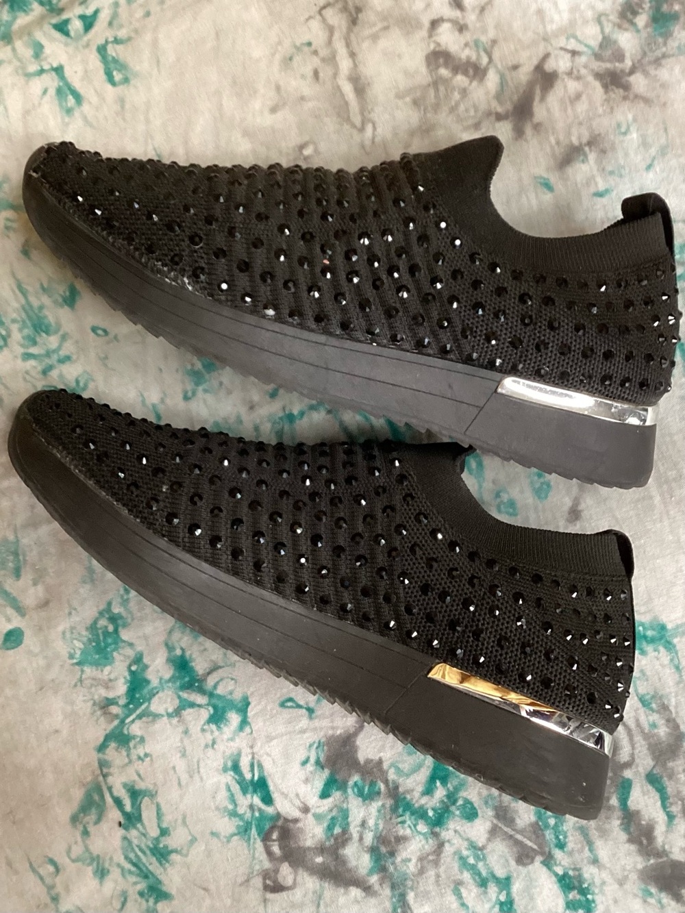 Blk Cameron Jewel Jogger Slip-On Knit Sock Sneakers w/ Glass Gem Studs EUC 9.5 - Picture 5 of 9